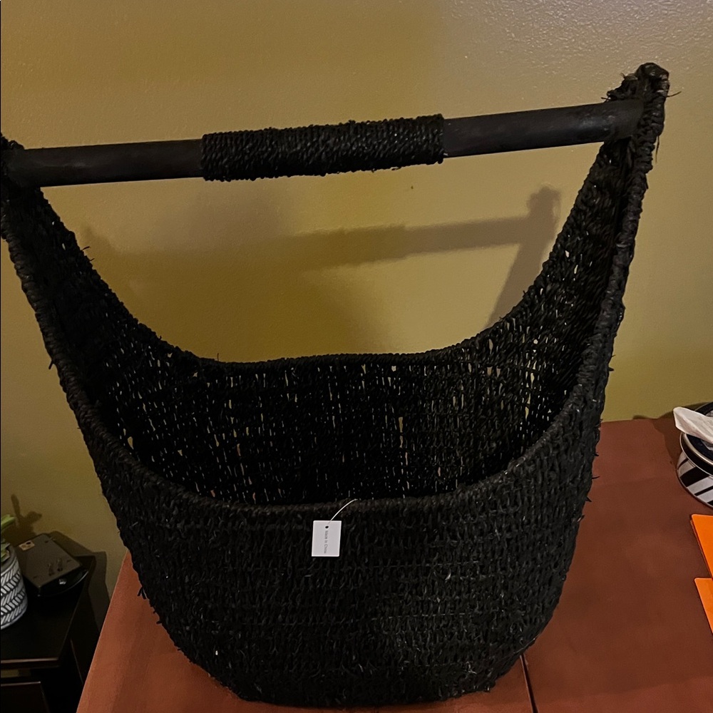Midnight Velvet Black Woven Handle Storage Plant Basket